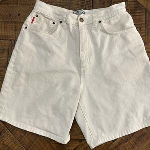 Vintage Bugle Boy for Her White High Waisted Denim Baggy Mom Shorts Size 10